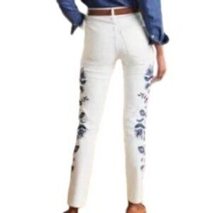 NWT Boden White Alder Girlfriend Mid Rise Floral Embroidered Jeans 8P